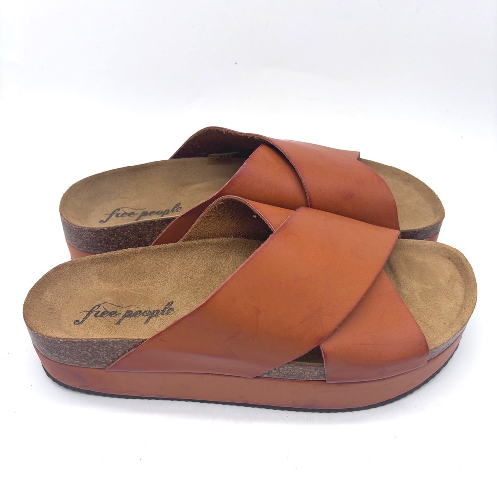 Free People Sidelines Leather Platform HoneyBrown Sandals Women US Size 9 EU 40 - Picture 2 of 10